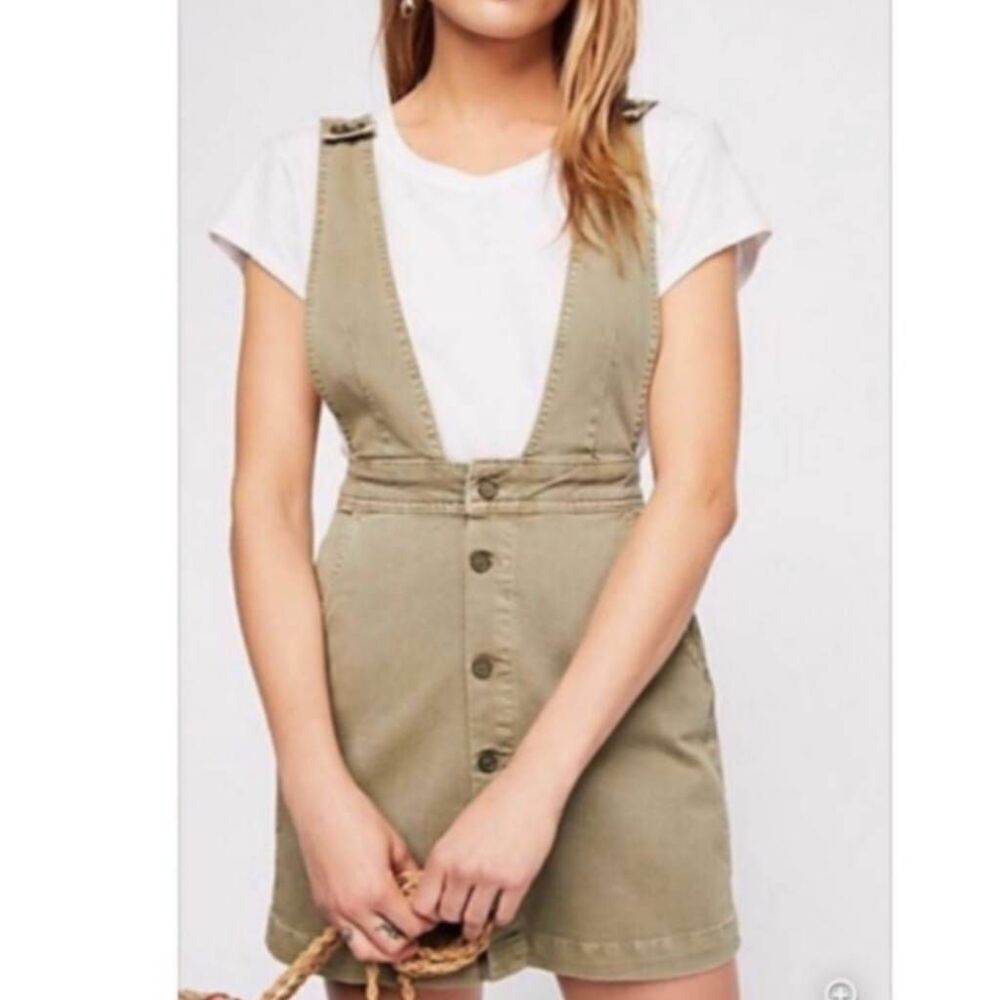 Free People Twill Button-Front Jumper Dress Size 6